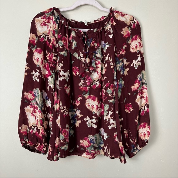 Jore Tops - Jore Floral Long Sleeve Floral Lightweight Silk Blouse